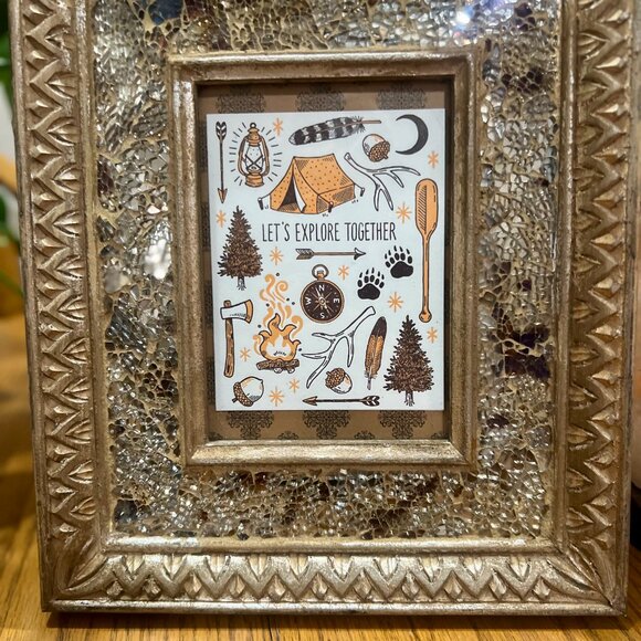 ✨ PIER 1 Vintage Mosaic Frame w/ "Explore Together" Art Print | 4x6 Photo Frame - Picture 2 of 4
